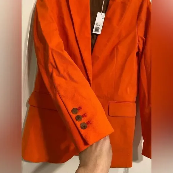 NWT Outerknown Henry Cord Boy Blazer Flame Orange Sz 4 organic cotton corduroy - Picture 10 of 13